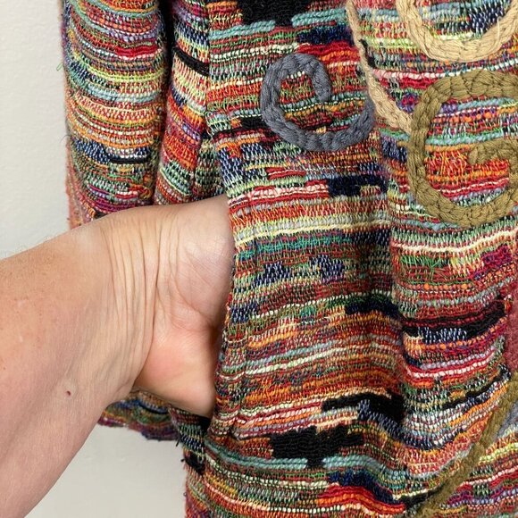 FIBER ART Womens Embroidered Jacket Size L Terra Cotta Blue WOVEN Coat SOUTHWEST - Picture 7 of 15